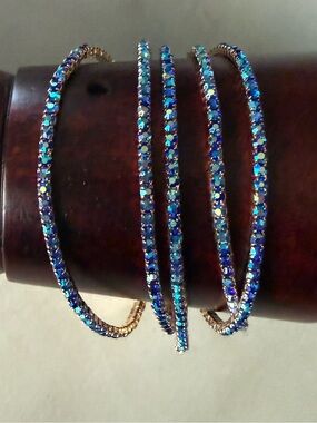 Blue AB Rhinestone Stretch Tennis Bracelets NEW